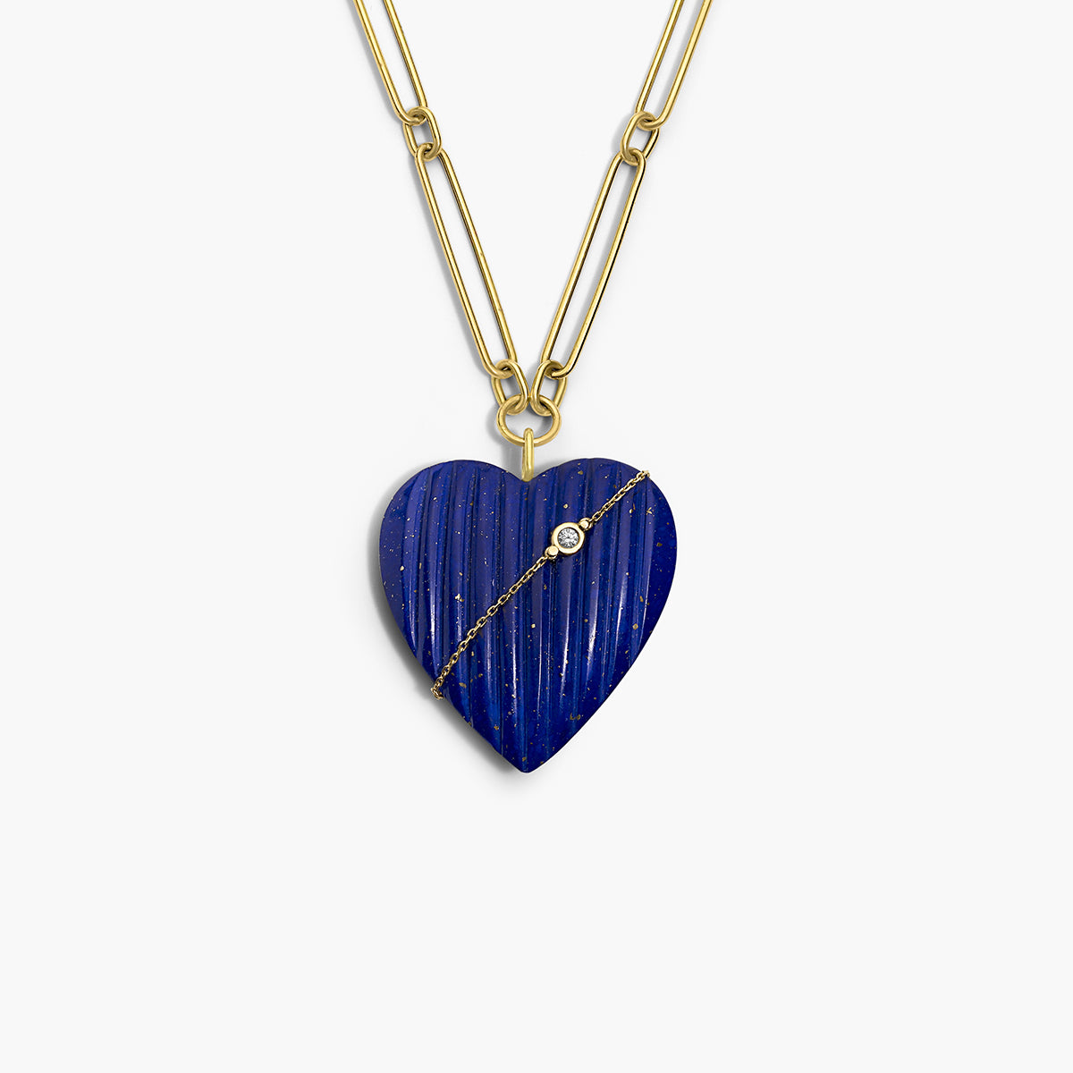 Blue Lapis with Diamond Chain Heart Necklace