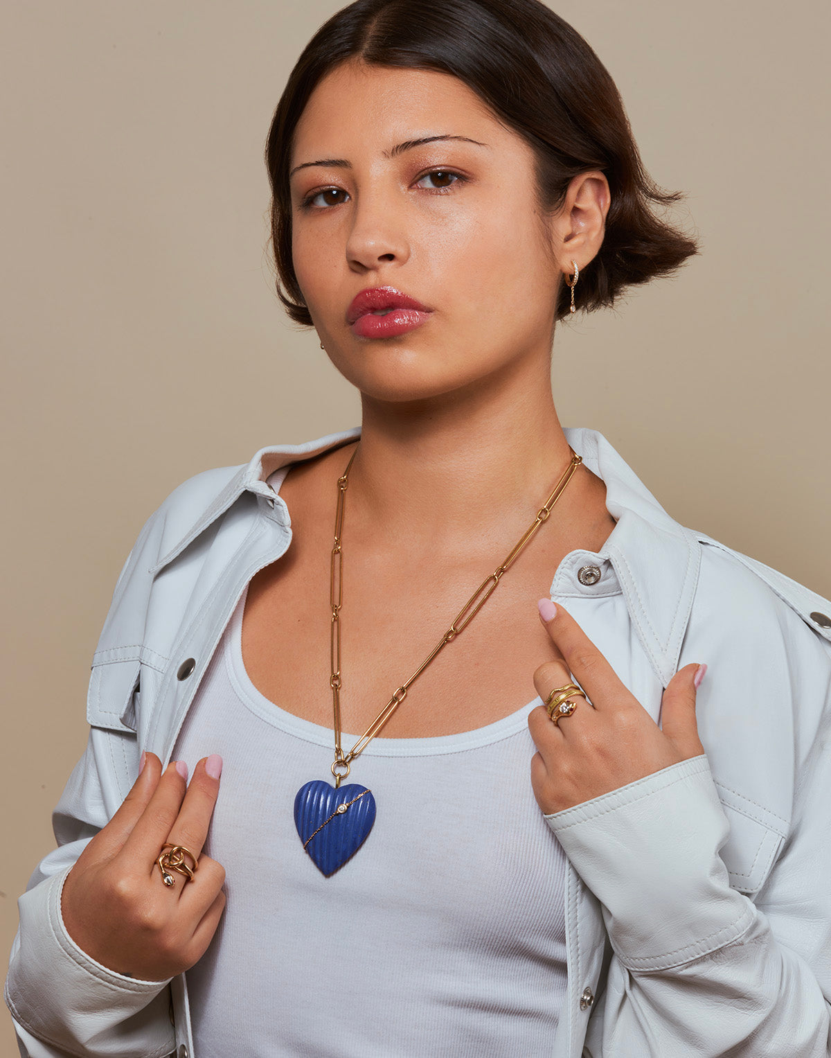 Blue Lapis with Diamond Chain Heart Necklace