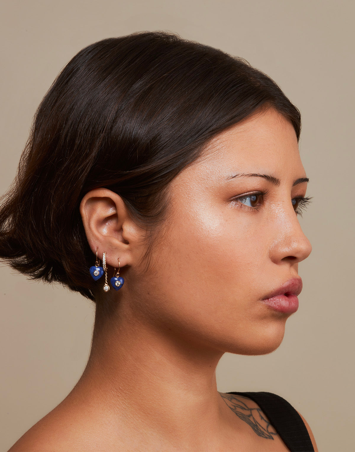 Lapis & Diamond Heart Earrings