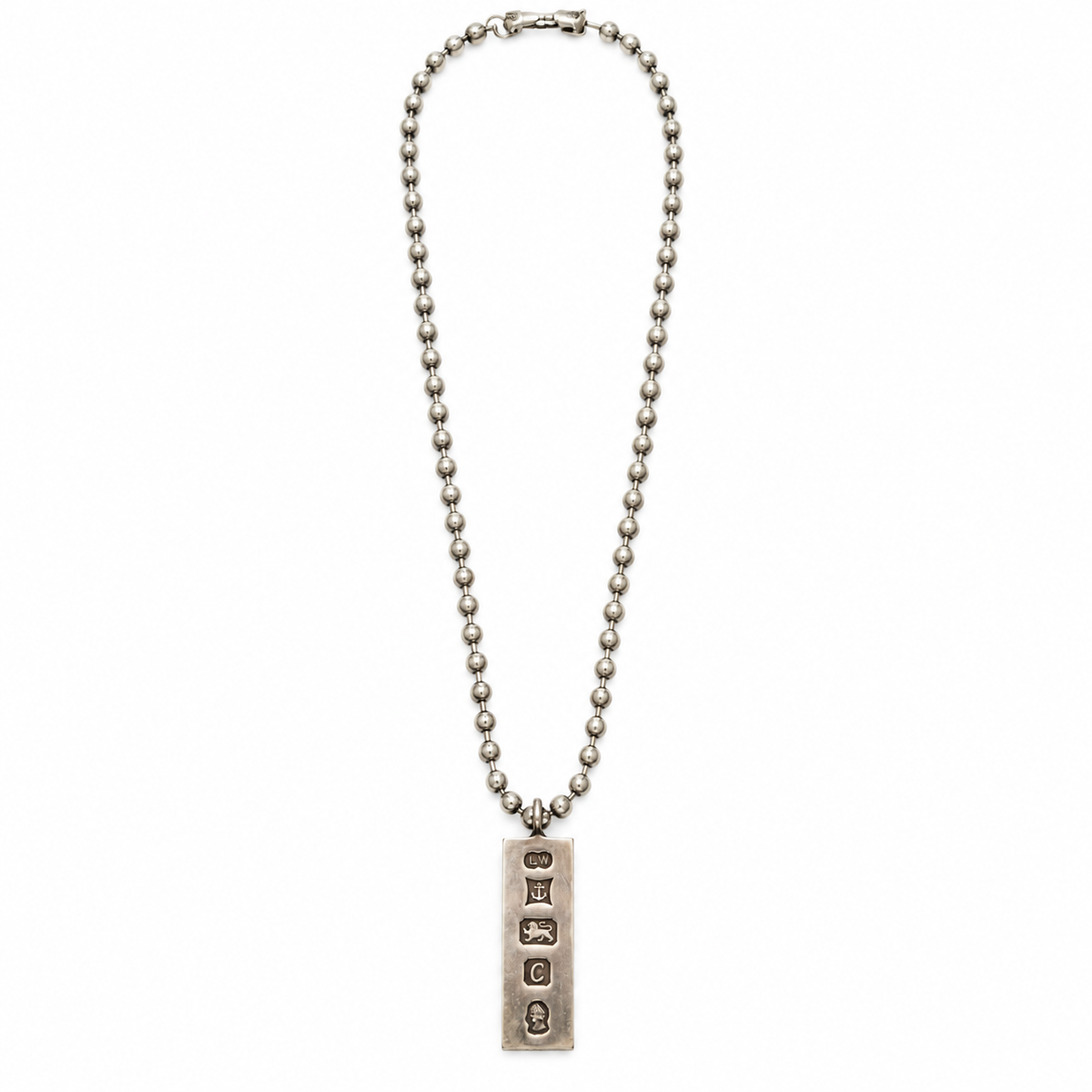 Vintage Silver Hallmark Ingot Pendant Necklace with Ball Chain