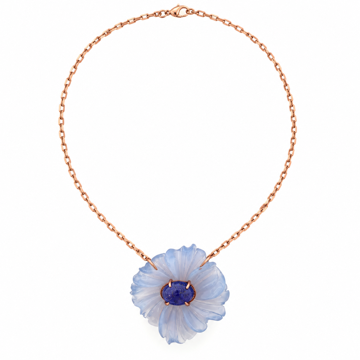 14K Rose Gold Chalcedony Flower Necklace