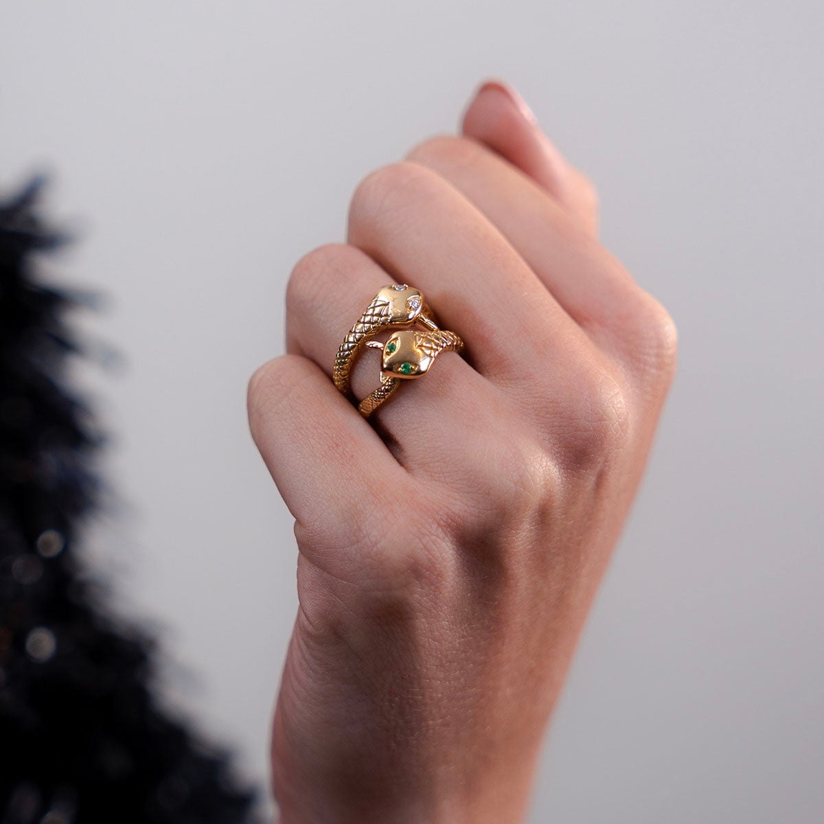 Ouroboros Serpent Ring with Emeralds