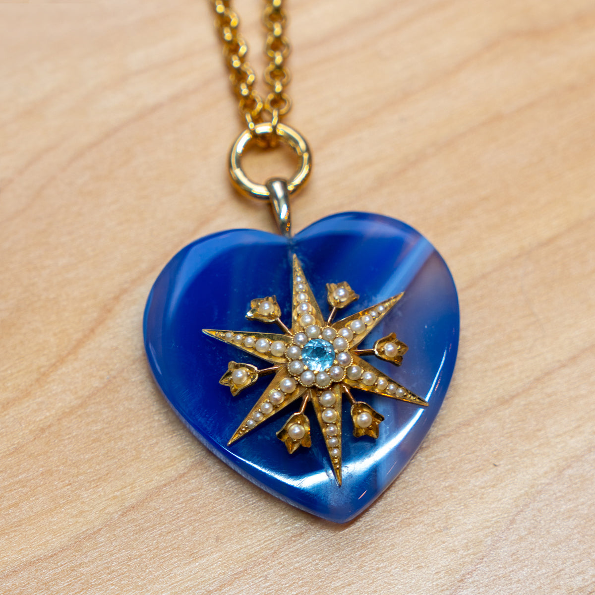 Celestial Onyx Heart with Victorian Pearl Star and Aquamarine Center