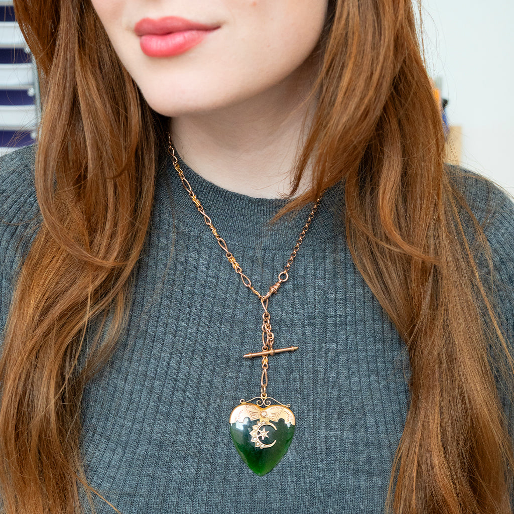 Heart-shape Nephrite Jade Pendant Necklace