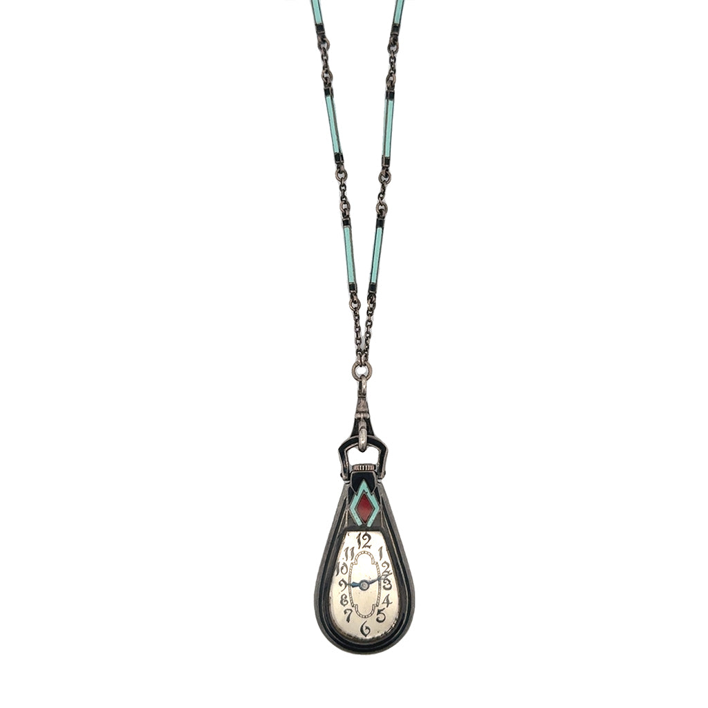 Victorian Enamel Watch Necklace