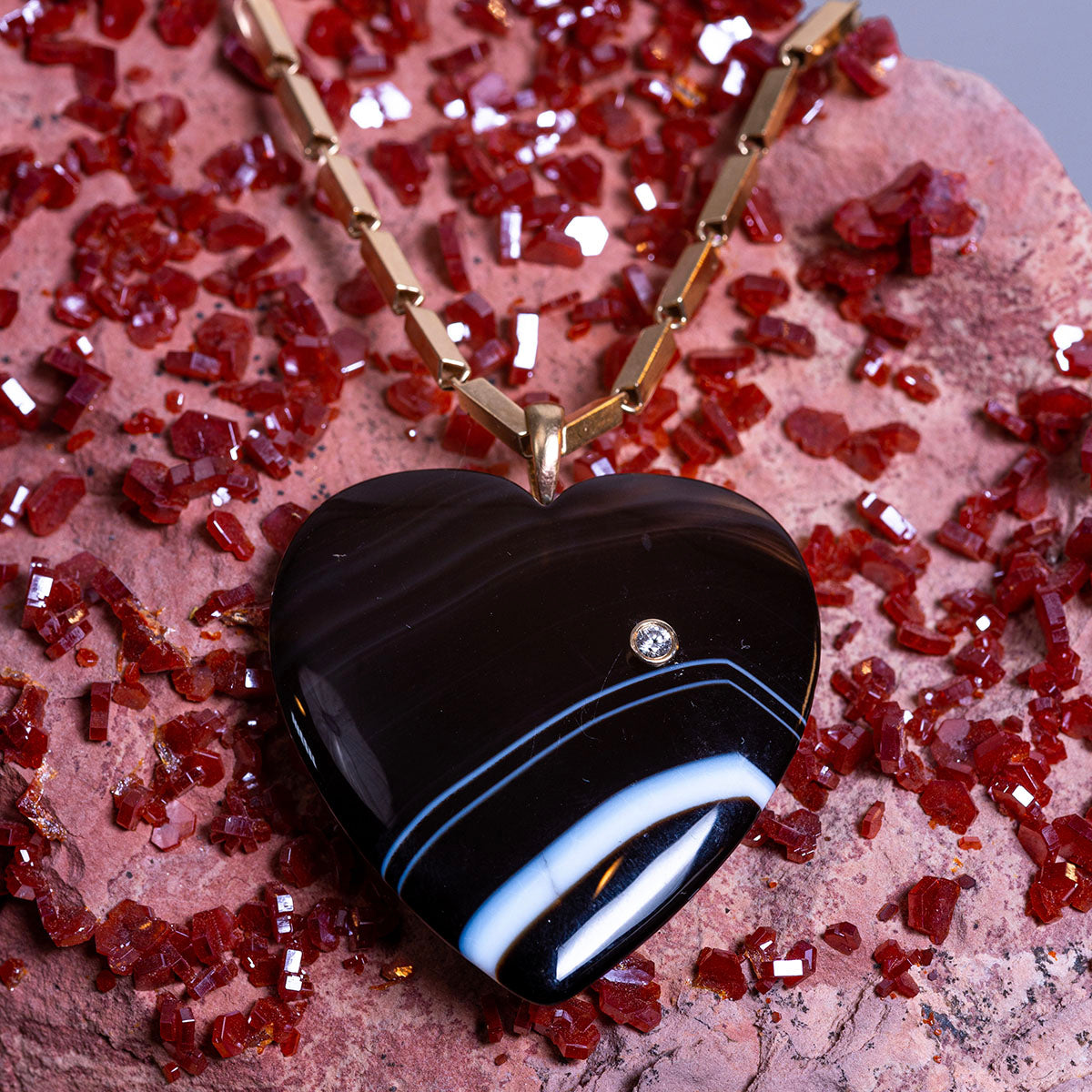 Black Onyx Heart with Diamond Necklace