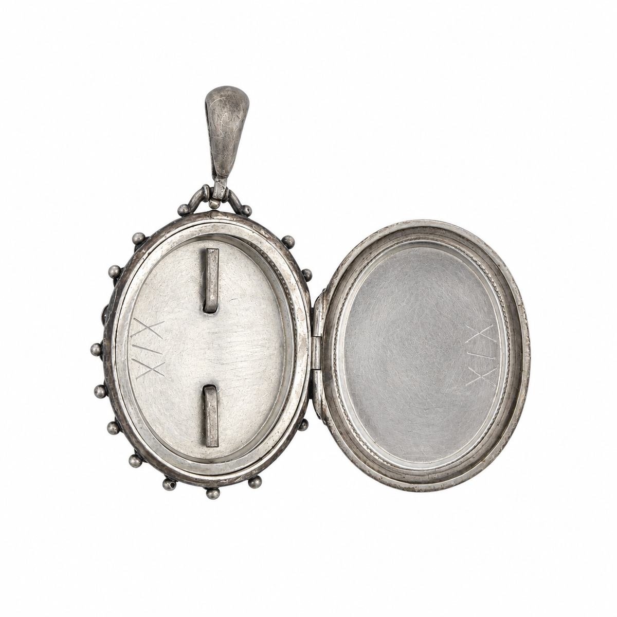 Vintage Star Border Engraved Oval Silver Locket