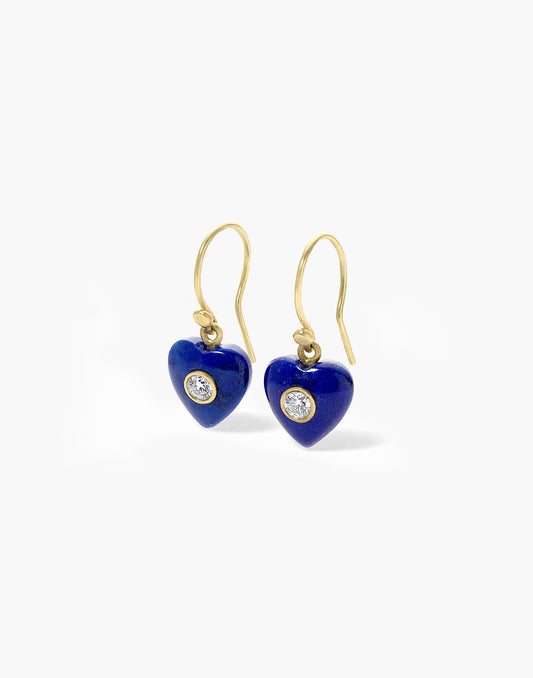 Lapis & Diamond Heart Earrings