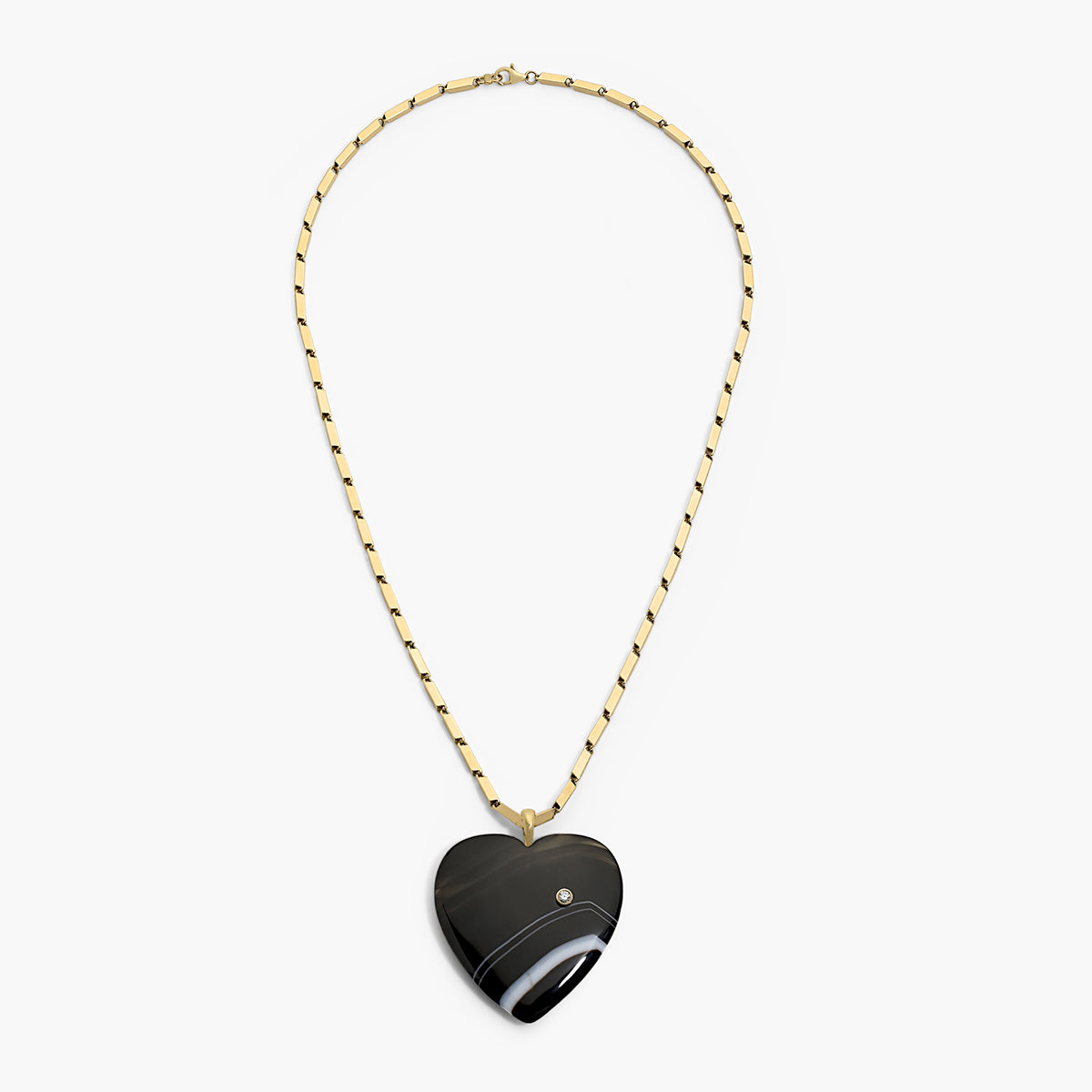 Black Onyx Heart with Diamond Necklace