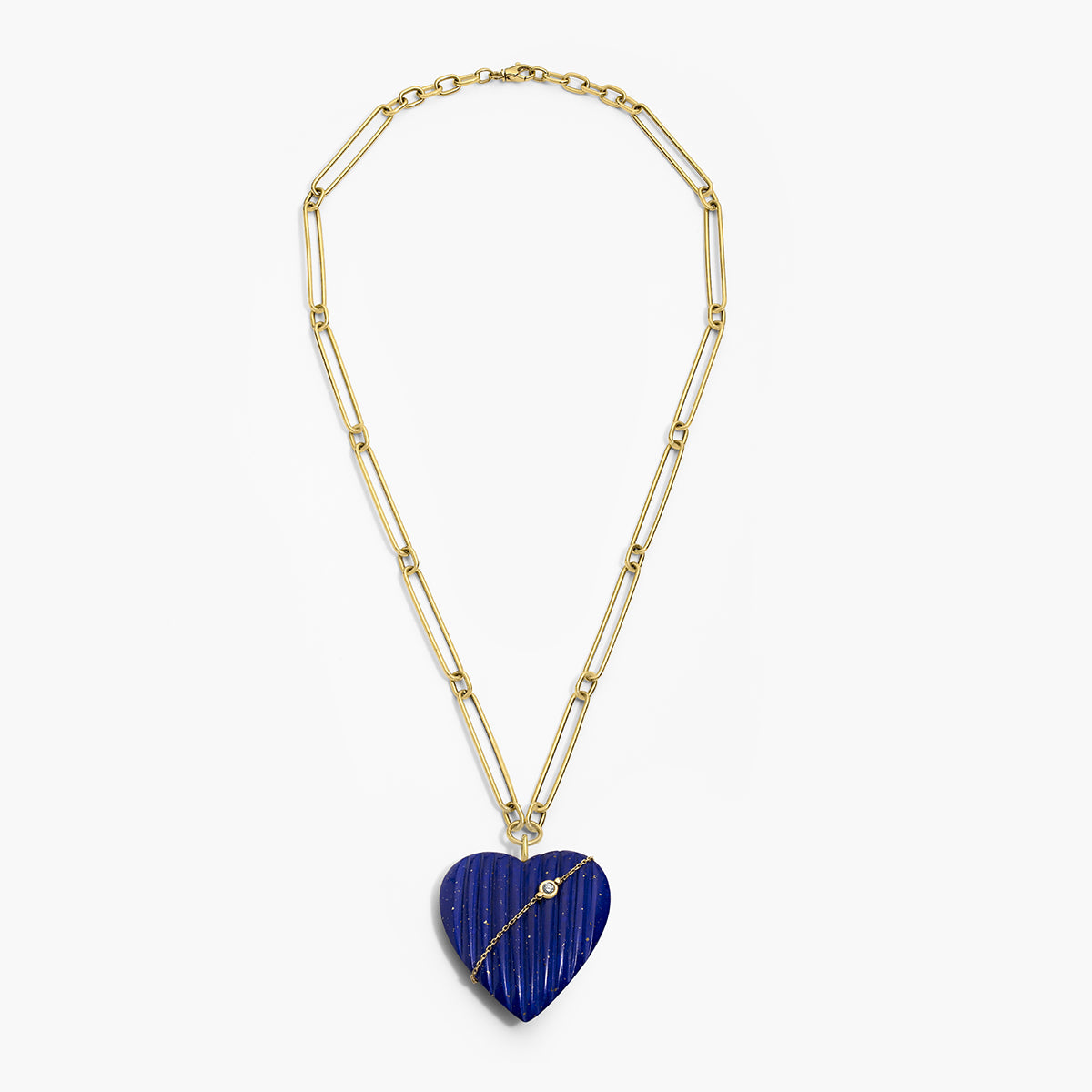 Blue Lapis with Diamond Chain Heart Necklace