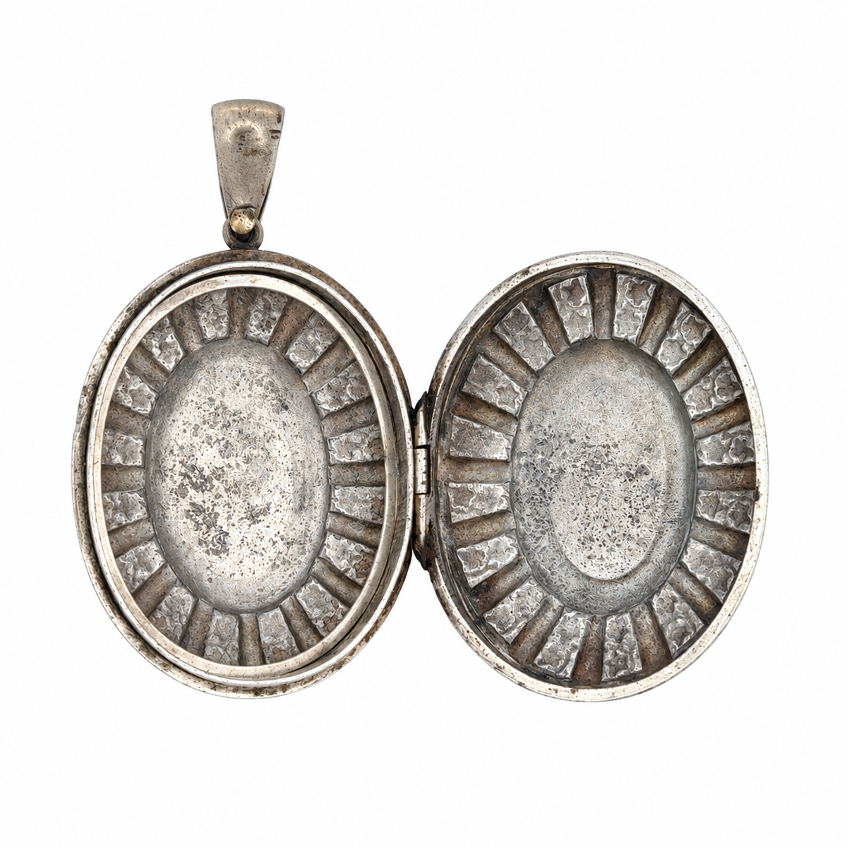 Vintage Floral Engraved Starburst Oval Silver Locket