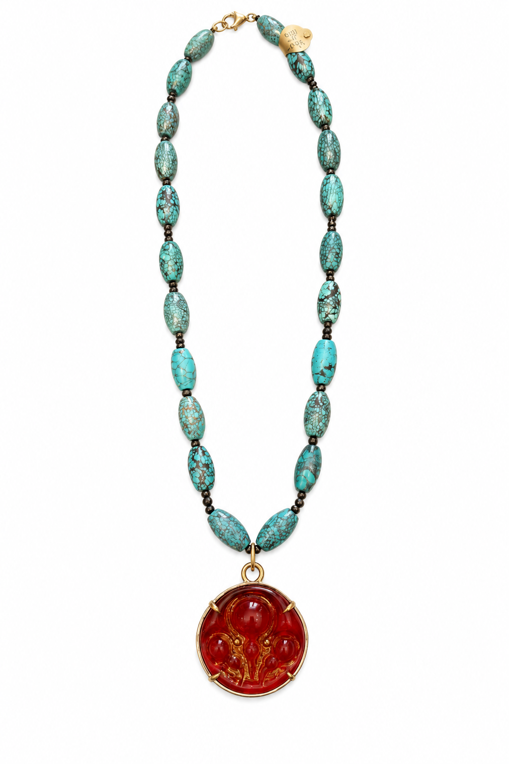 Pressed Glass Pendant with Turquoise Beads