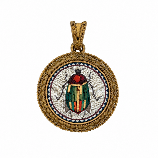 Vintage Micromosaic Scarab Beetle Locket Pendant