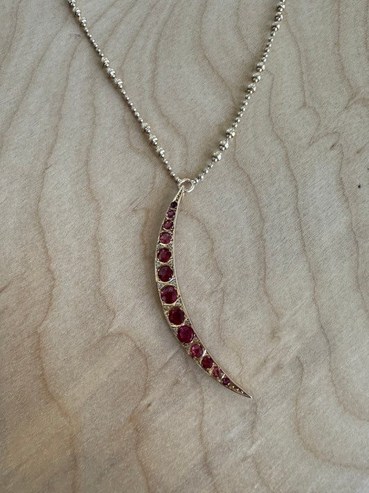 Garnet Crescent Moon Necklace