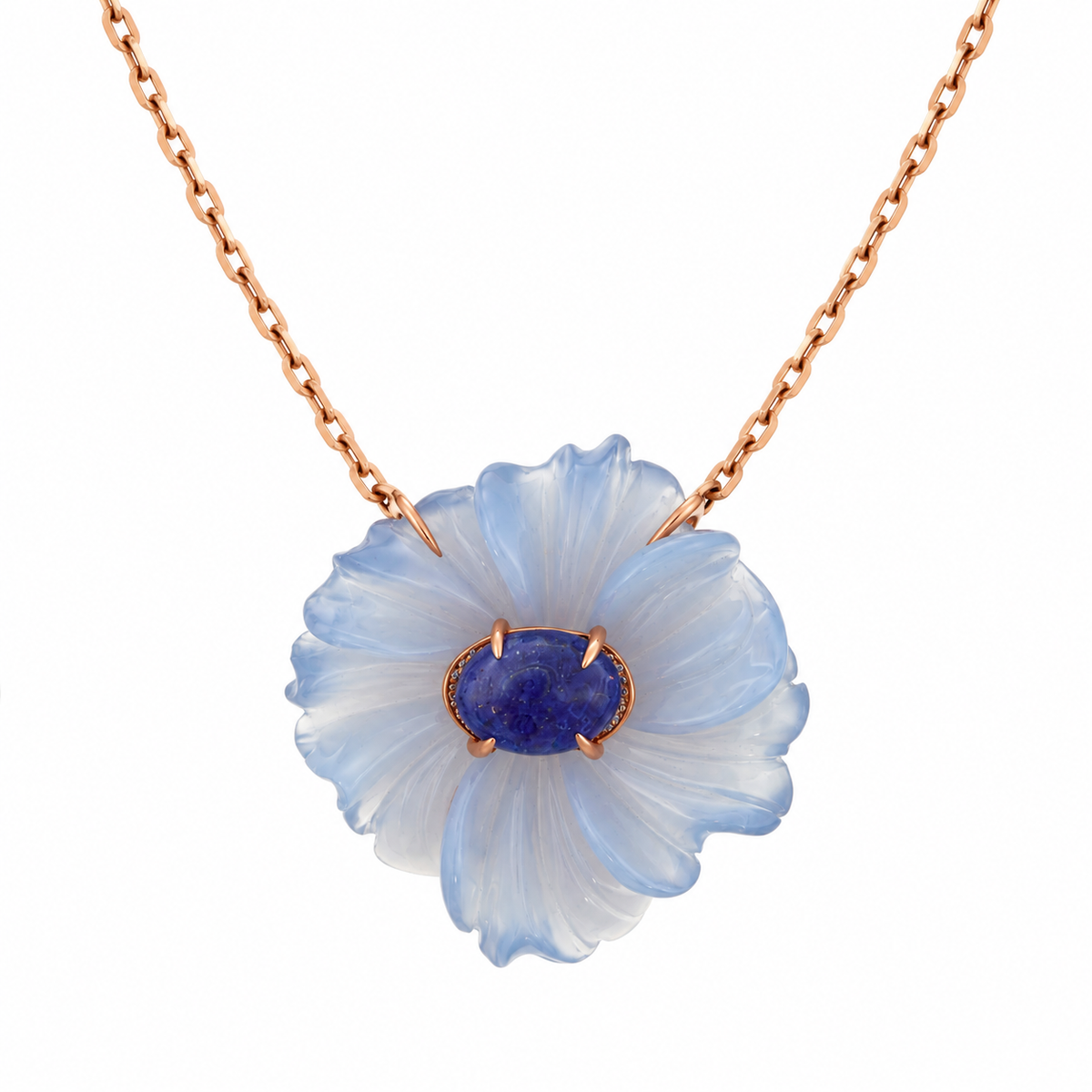 14K Rose Gold Chalcedony Flower Necklace