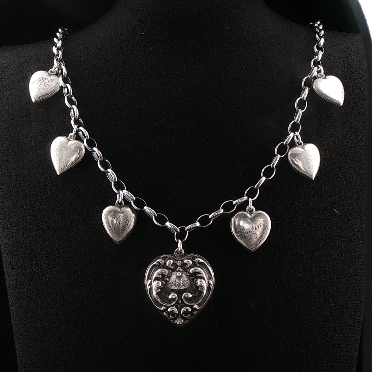 Sterling Silver Victorian Puffy Heart Necklace