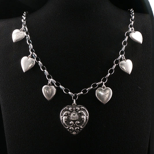 Sterling Silver Victorian Puffy Heart Necklace