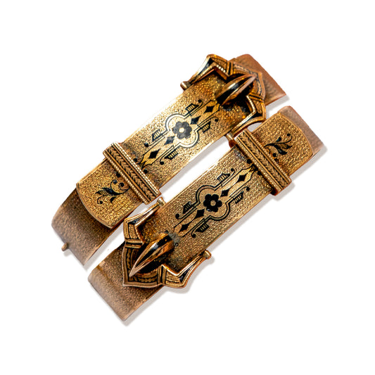 Gold and Enamel Buckle Bracelets - Set of Two
