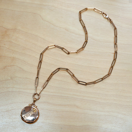 Rose Gold Paperclip Chain with Buckle Locket
